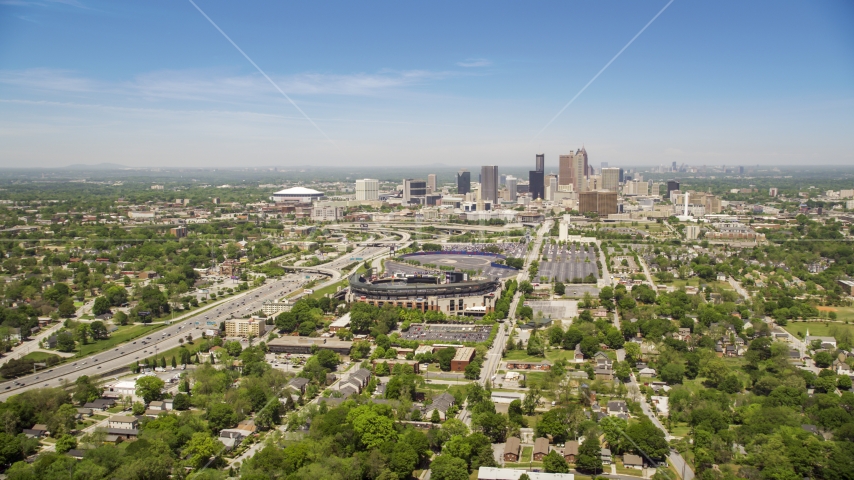 Downtown Atlanta skyline and the Turner Field baseball stadium, Georgia Aerial Stock Photo AX36_031.0000231F | Axiom Images