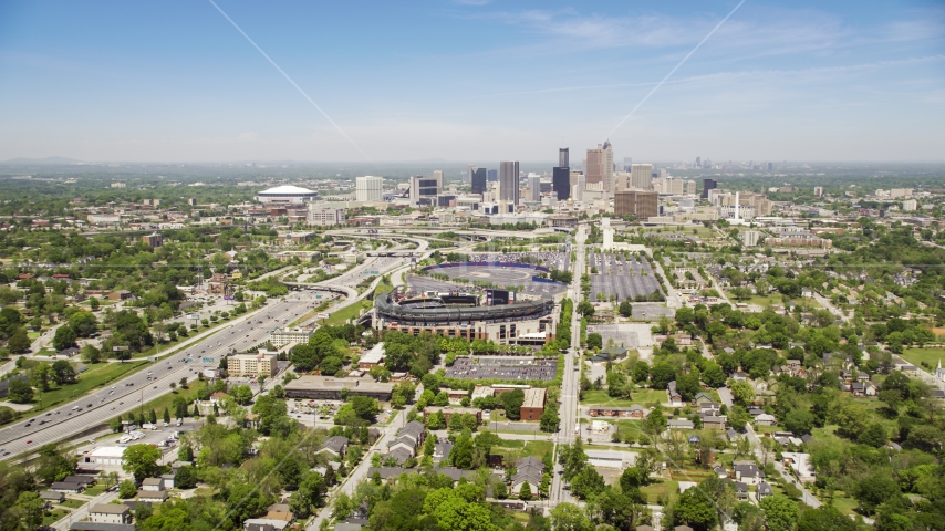 Turner Field with the Downtown Atlanta skyline in the background, Georgia Aerial Stock Photo AX36_032.0000060F | Axiom Images