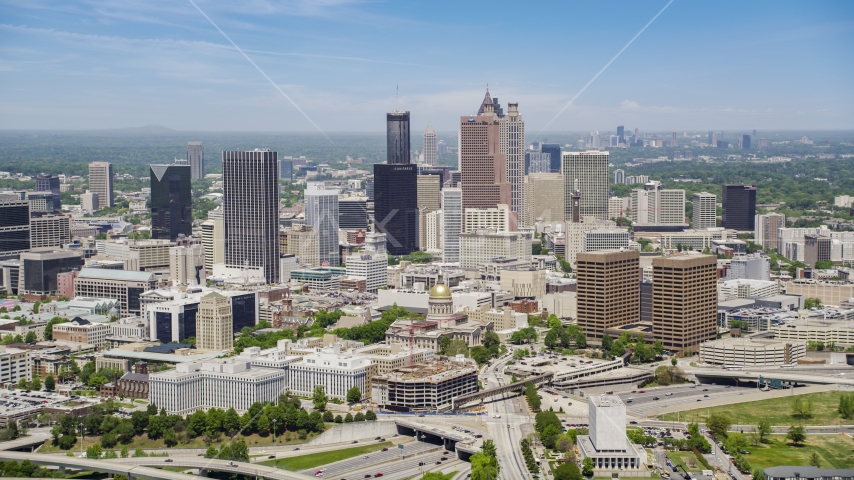 Downtown skyscrapers and Georgia State Capitol, Atlanta, Georgia Aerial Stock Photo AX36_035.0000002F | Axiom Images