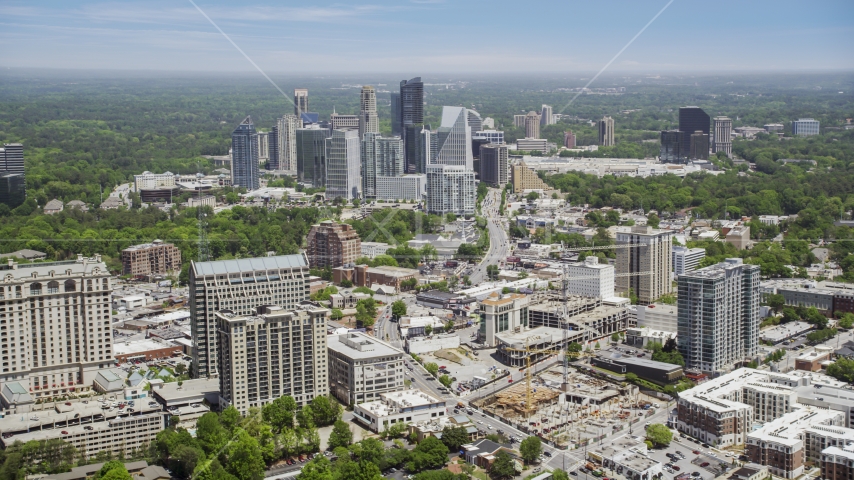 High-rises and skyscrapers bordering Peachtree Road, Buckhead, Georgia Aerial Stock Photo AX36_054.0000217F | Axiom Images