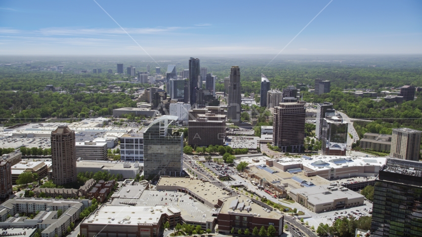 Skyscrapers and office buildings on a hazy day, Buckhead, Georgia Aerial Stock Photo AX36_063.0000063F | Axiom Images