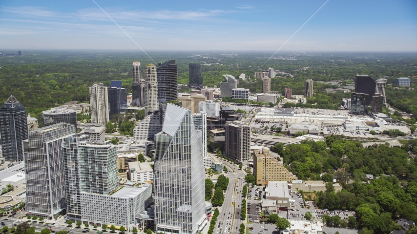 Terminus Atlanta and skyscrapers along Peachtree Road, Buckhead, Georgia Aerial Stock Photo AX36_068.0000325F | Axiom Images