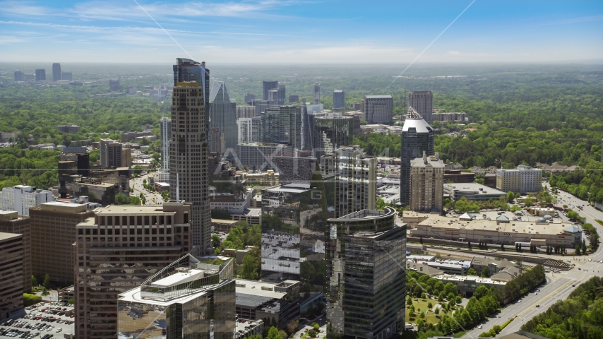 Skyscrapers and office buildings on a hazy day, Buckhead, Georgia Aerial Stock Photo AX36_073.0000186F | Axiom Images