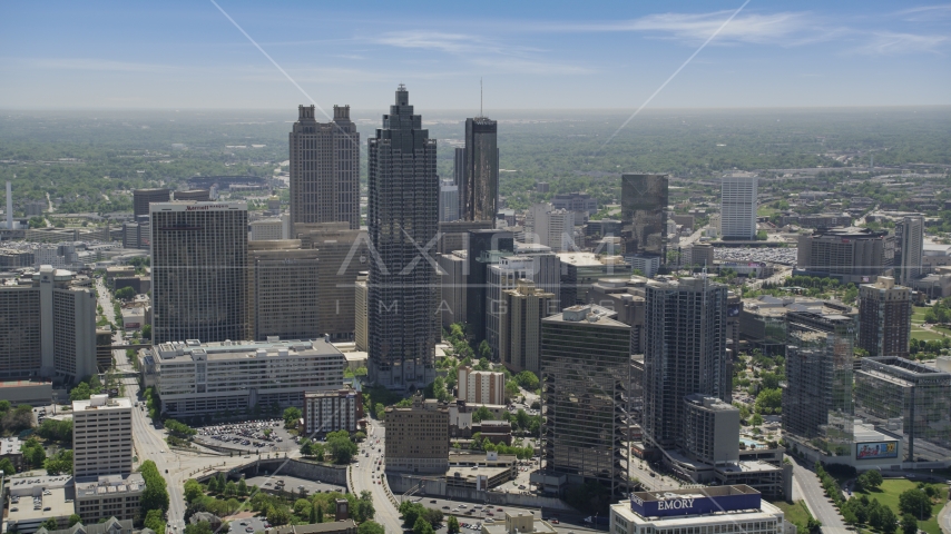 SunTrust Plaza and high-rises on a hazy day, Downtown Atlanta, Georgia Aerial Stock Photo AX36_092.0000075F | Axiom Images