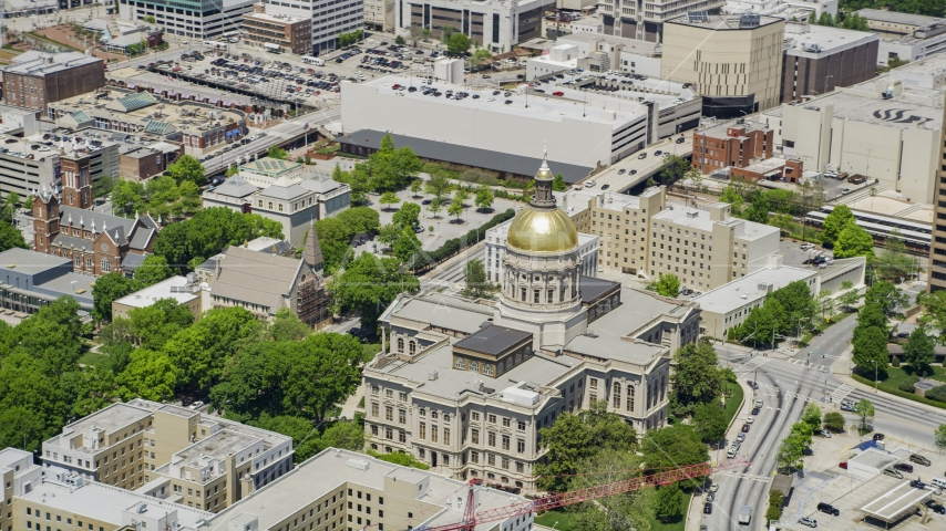 Looking down at the Georgia State Capitol, Downtown Atlanta Aerial Stock Photo AX36_098.0000295F | Axiom Images