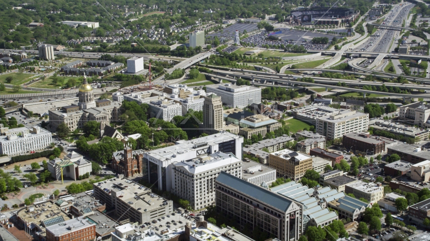 Georgia State Capitol and surrounding buildings, Downtown Atlanta, Georgia Aerial Stock Photo AX37_060.0000000F | Axiom Images