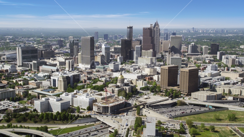 State Capitol and skyscrapers, Downtown Atlanta, Georgia Aerial Stock Photo AX37_063.0000052F | Axiom Images