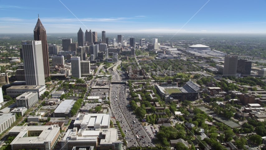 Heavy traffic on Downtown Connector, Downtown Atlanta, Georgia Aerial Stock Photo AX37_073.0000022F | Axiom Images