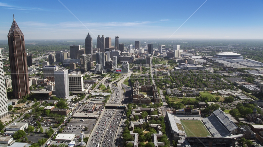 Heavy traffic on Downtown Connector toward Downtown Atlanta, Georgia Aerial Stock Photo AX37_073.0000225F | Axiom Images