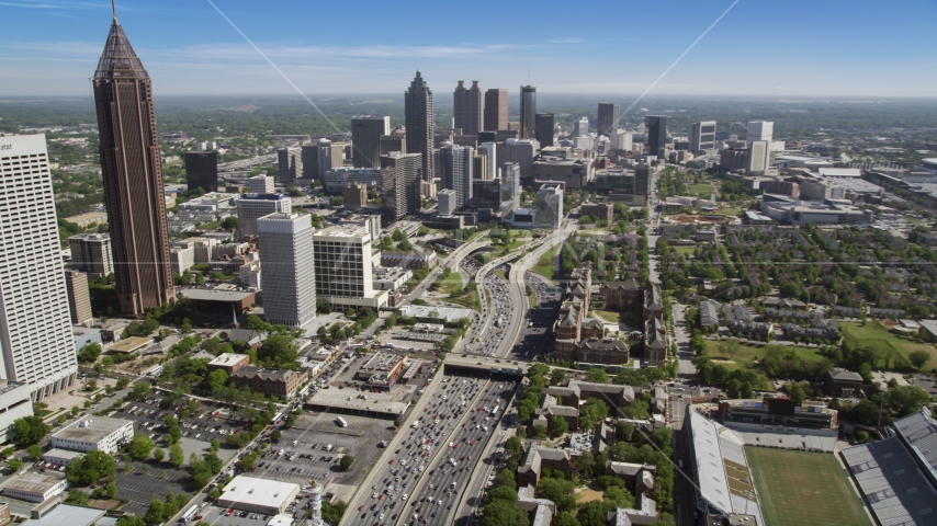 Heavy traffic on Downtown Connector, Midtown Atlanta, Georgia Aerial Stock Photo AX37_074.0000011F | Axiom Images