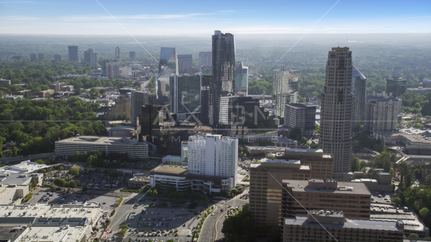 Skyscrapers on a hazy day, Buckhead, Georgia Aerial Stock Photo AX38_017.0000073F | Axiom Images