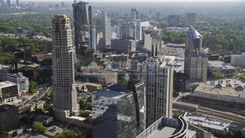 Skyscrapers near the Marsh Mercer building, Buckhead, Georgia Aerial Stock Photo AX38_018.0000085F | Axiom Images