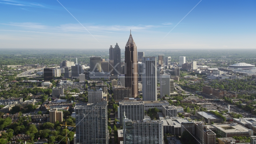 Bank of America Plaza towering over city buildings, Midtown Atlanta, Georgia  Aerial Stock Photo AX38_069.0000036F | Axiom Images