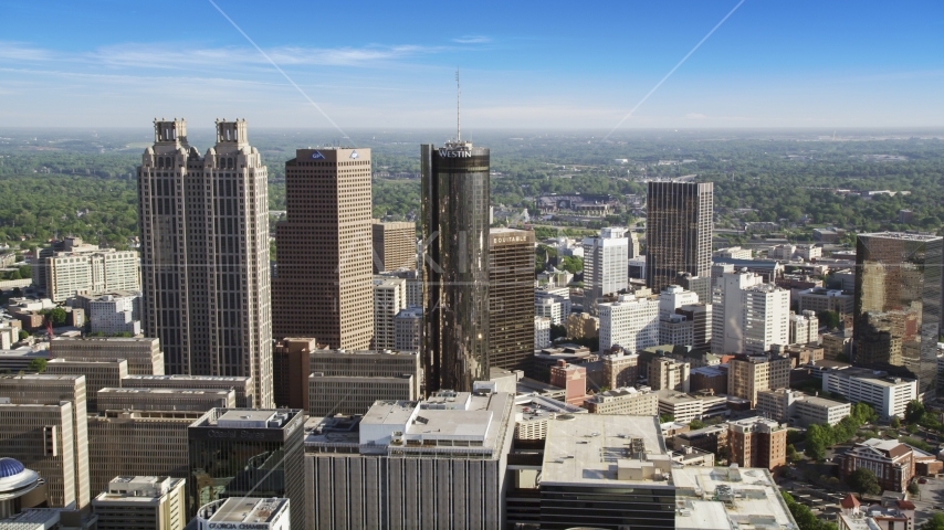 The Westin Peachtree Plaza Hotel, Downtown Atlanta, Georgia Aerial Stock Photo AX38_072.0000010F | Axiom Images