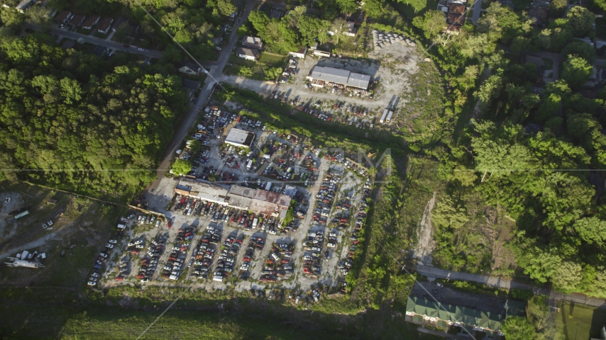 Bird's eye of a junkyard, West Atlanta, Georgia Aerial Stock Photo AX39_001.0000280F | Axiom Images