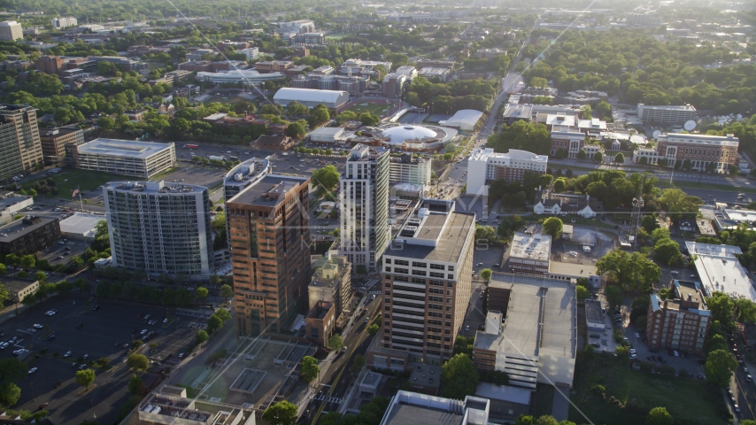 High-rises near Alexander Memorial Coliseum, Atlanta, Georgia Aerial Stock Photo AX39_026.0000100F | Axiom Images