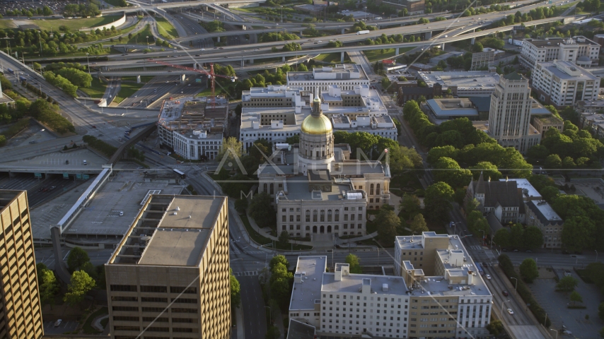 Georgia State Capitol and surrounding buildings, Downtown Atlanta, Georgia Aerial Stock Photo AX39_039.0000214F | Axiom Images