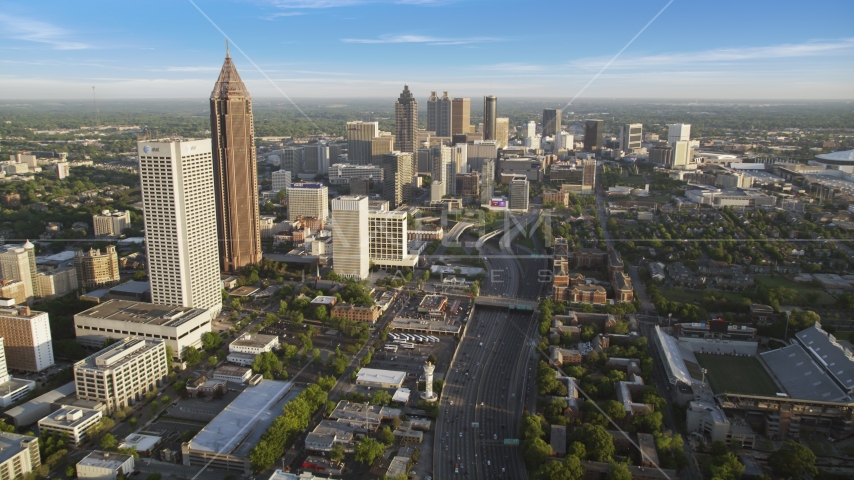 Downtown Connector toward Downtown skyscrapers, Atlanta, Georgia Aerial Stock Photo AX39_063.0000000F | Axiom Images