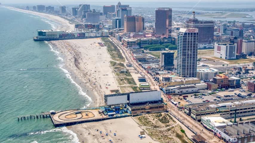 Central Pier, Playground Pier and hotels in Atlantic City, New Jersey Aerial Stock Photo AXP071_000_0021F | Axiom Images