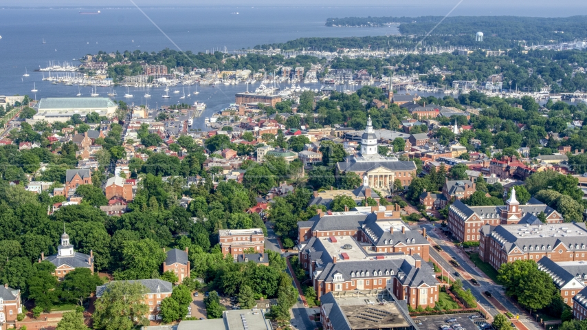 The Maryland State House in Annapolis Aerial Stock Photo AXP073_000_0003F | Axiom Images