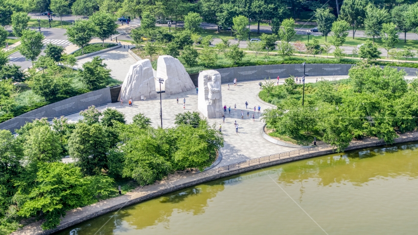 Tourists at the Martin Luther King Jr. National Memorial in Washington DC Aerial Stock Photo AXP075_000_0007F | Axiom Images