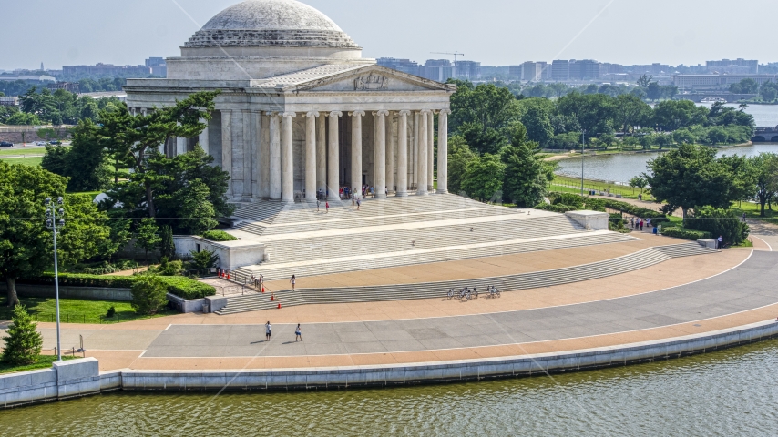 Tourists visiting the Jefferson Memorial in Washington DC Aerial Stock Photo AXP075_000_0009F | Axiom Images