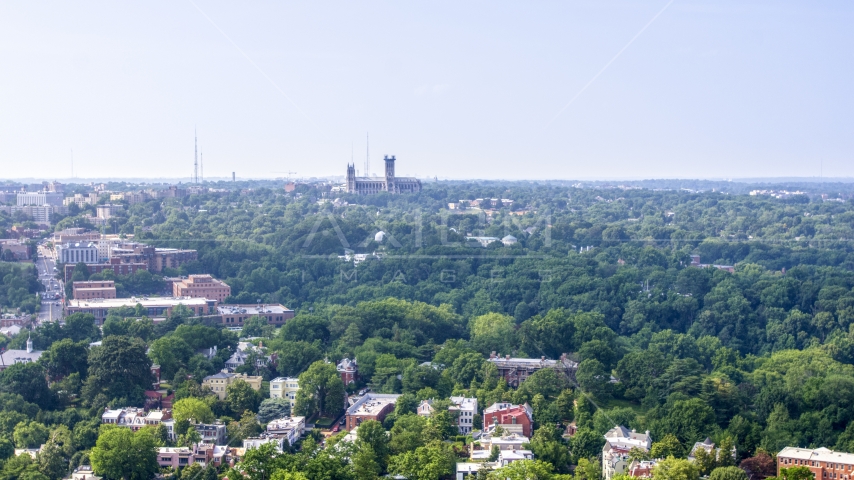 The Washington National Cathedral in Washington DC Aerial Stock Photo AXP075_000_0016F | Axiom Images