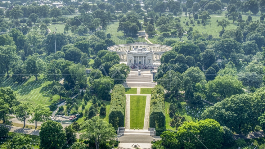 Tomb of the Unknown Soldier, Arlington National Cemetery in Washington DC Aerial Stock Photo AXP075_000_0024F | Axiom Images