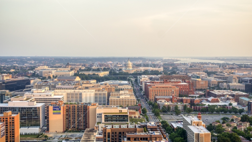 The United States Capitol at the end of North Capitol Street in Washington D.C., sunset Aerial Stock Photo AXP076_000_0014F | Axiom Images