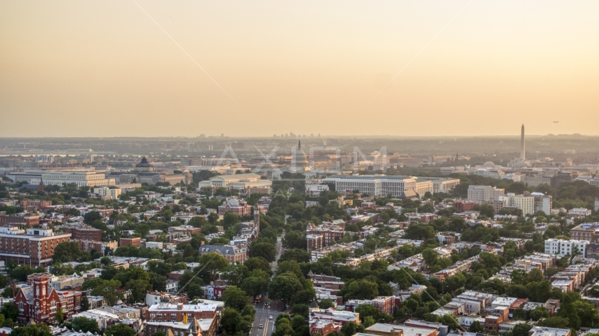 Supreme Court and United States Capitol at the end of Maryland Avenue, Washington D.C., sunset Aerial Stock Photo AXP076_000_0016F | Axiom Images