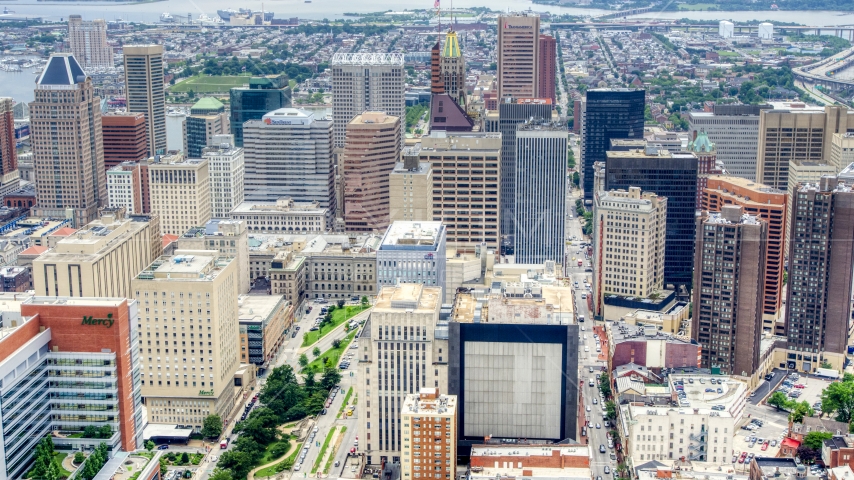 Downtown Baltimore skyscrapers, Maryland Aerial Stock Photo AXP078_000_0005F | Axiom Images