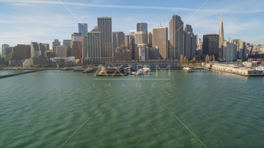 The Ferry Building and skyline of Downtown San Francisco, California Aerial Stock Photo DCSF05_007.0000308 | Axiom Images