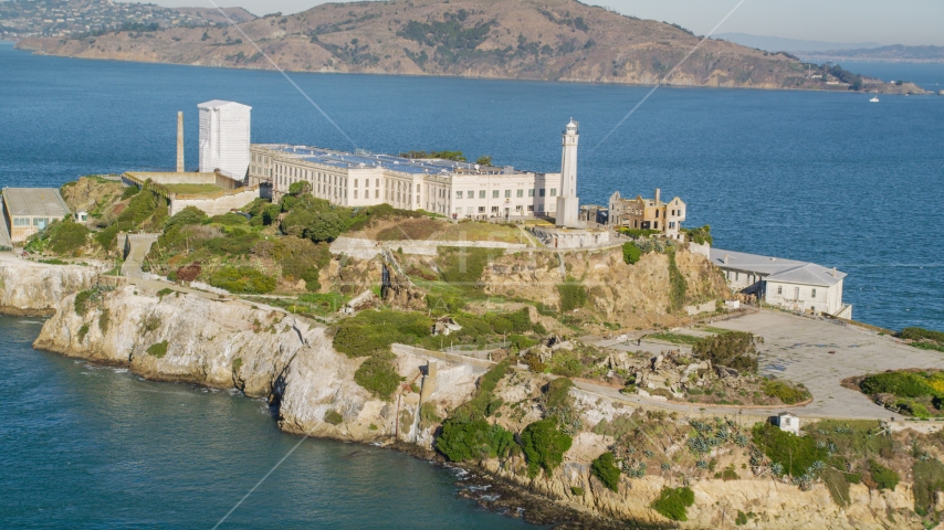 The main building and lighthouse of Alcatraz, San Francisco, California Aerial Stock Photo DCSF05_025.0000020 | Axiom Images