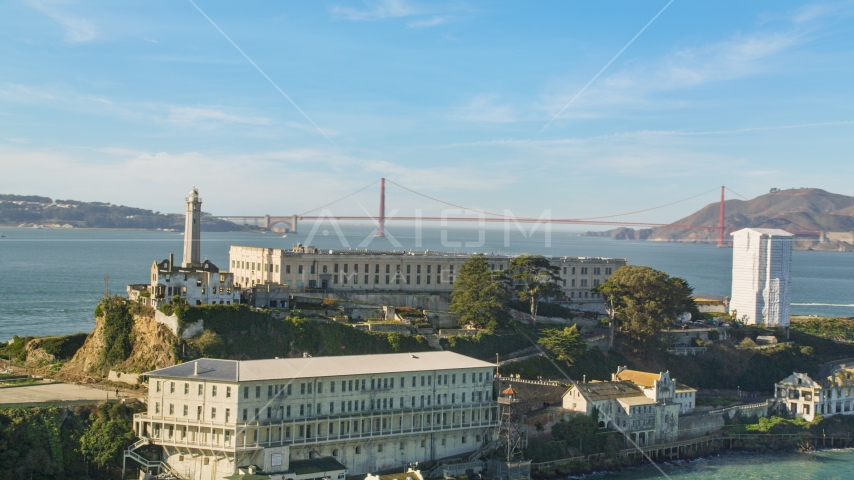 Alcatraz with the Golden Gate Bridge in the far distance, San Francisco, California Aerial Stock Photo DCSF05_029.0000240 | Axiom Images