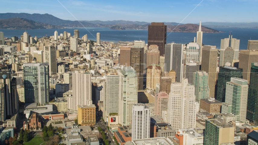 Financial District skyscrapers in Downtown San Francisco, California Aerial Stock Photo DCSF05_073.0000182 | Axiom Images