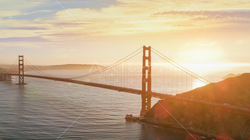 The Golden Gate Bridge at sunset in San Francisco, California Aerial Stock Photo DCSF07_043.0000094 | Axiom Images