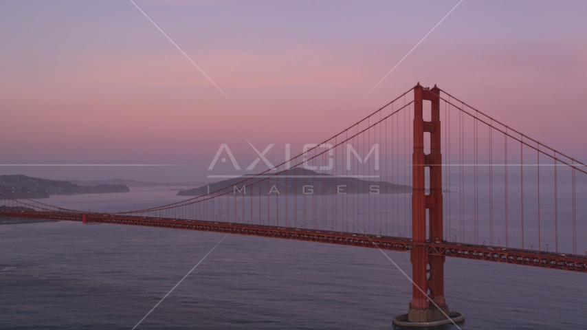 Golden Gate Bridge at twilight in San Francisco, California Aerial Stock Photo DCSF10_029.0000561 | Axiom Images