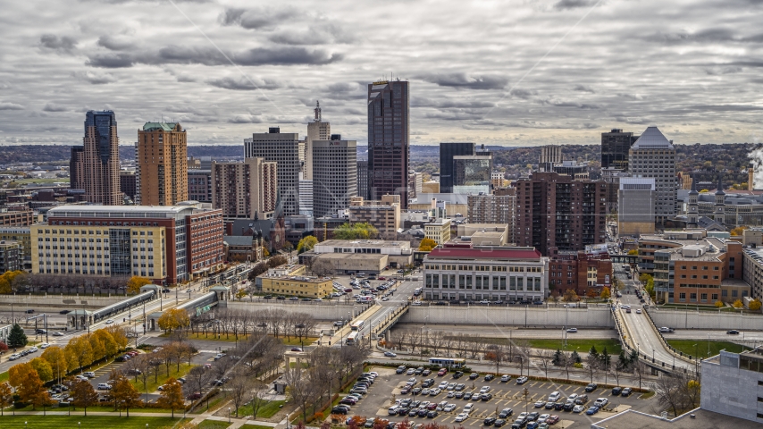 City buildings and downtown skyline of Downtown Saint Paul, Minnesota Aerial Stock Photo DXP001_000386 | Axiom Images