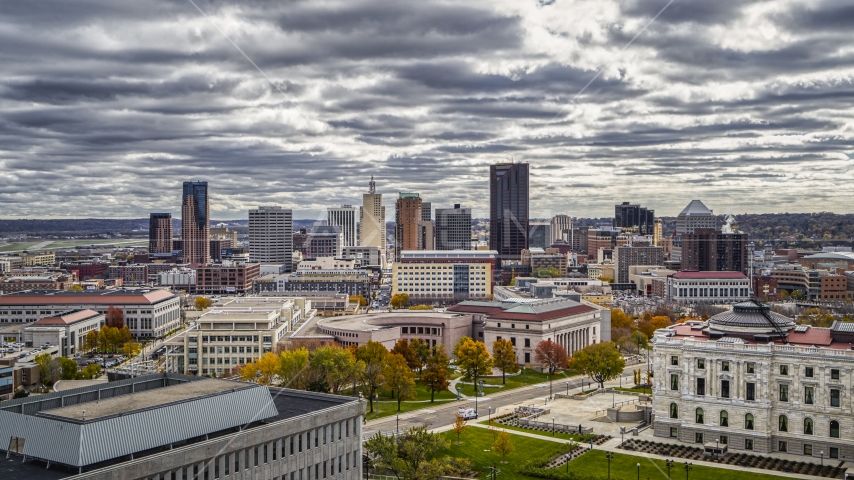 The city skyline seen from near the state capitol building, Downtown Saint Paul, Minnesota Aerial Stock Photo DXP001_000389 | Axiom Images