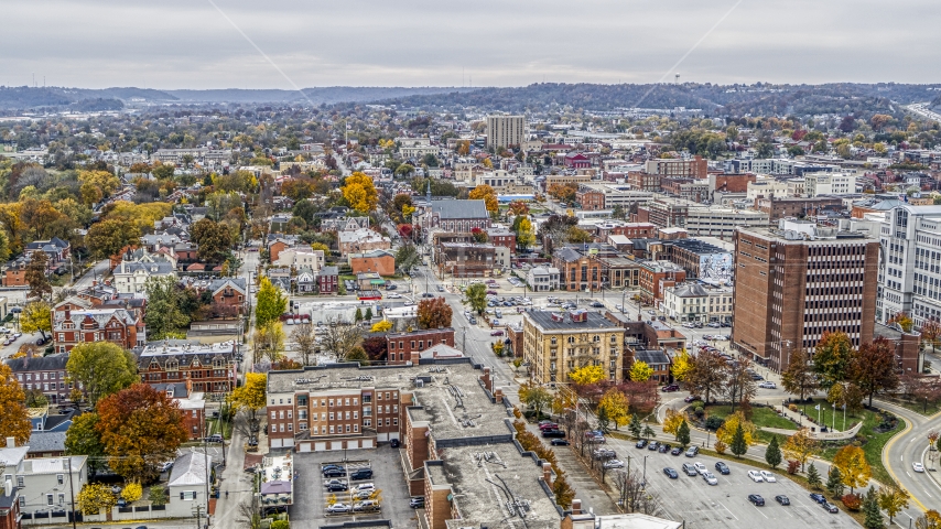 Brick buildings in the downtown area of Covington, Kentucky Aerial Stock Photo DXP001_000477 | Axiom Images