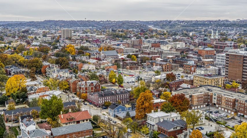 Brick buildings in downtown, Covington, Kentucky Aerial Stock Photo DXP001_000479 | Axiom Images