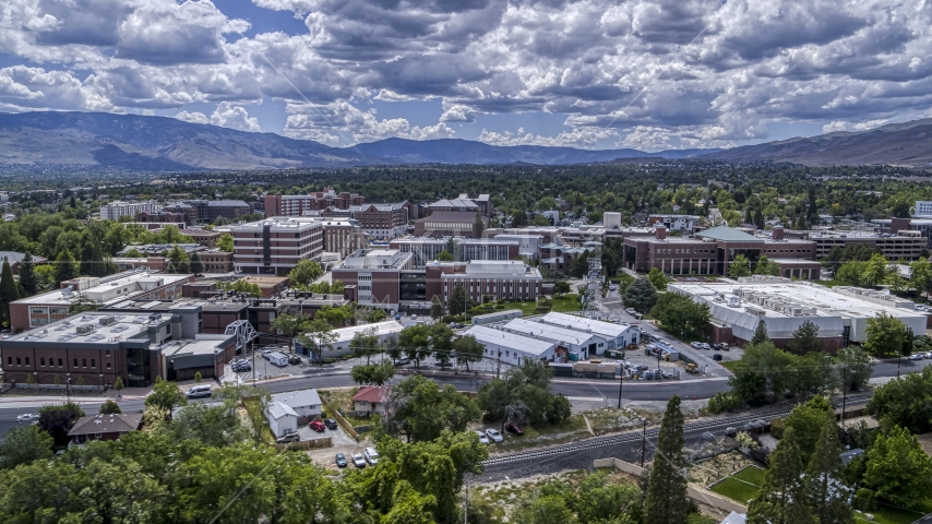 Buildings on the campus of the University of Nevada in Reno, Nevada Aerial Stock Photo DXP001_004_0005 | Axiom Images