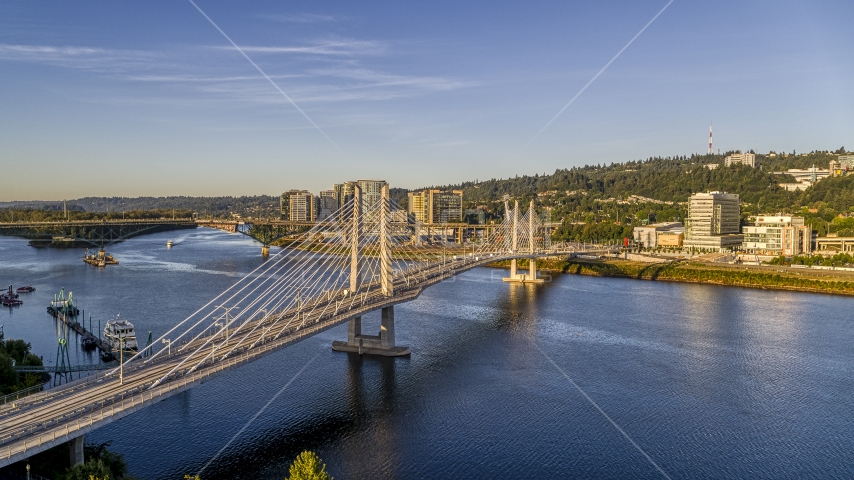 Tilikum Crossing Bridge spanning the Willamette River, South Portland, Oregon Aerial Stock Photo DXP001_010_0013 | Axiom Images