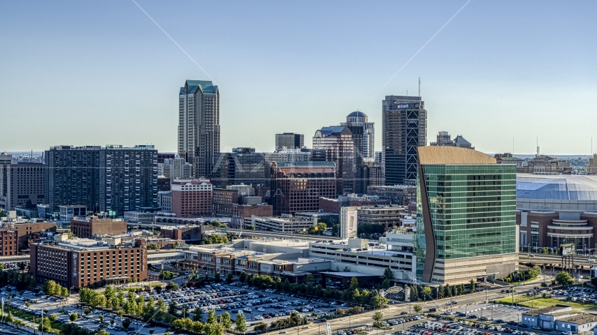 The Four Seasons and Lumière Place hotels in Downtown St. Louis, Missouri Aerial Stock Photo DXP001_026_0004 | Axiom Images