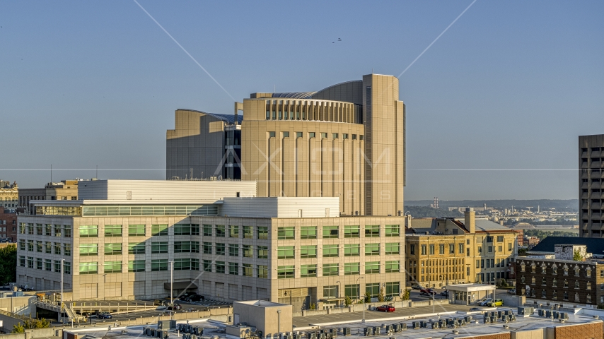 A federal courthouse behind government office building, Downtown Kansas City, Missouri Aerial Stock Photo DXP001_047_0003 | Axiom Images