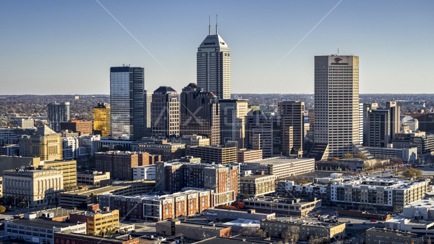 Salesforce Tower skyscraper and skyline of Downtown Indianapolis, Indiana Aerial Stock Photo DXP001_091_0002 | Axiom Images