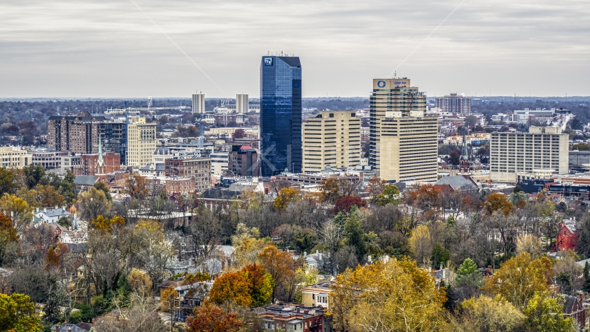 City buildings in the city's skyline in Downtown Lexington, Kentucky Aerial Stock Photo DXP001_100_0002 | Axiom Images