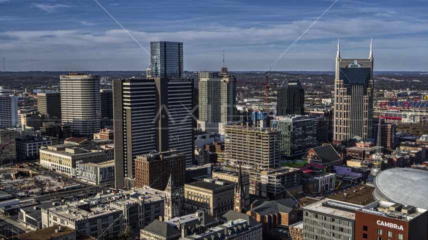 The Renaissance Hotel, a high-rise in Downtown Nashville, Tennessee Aerial Stock Photo DXP002_119_0002 | Axiom Images