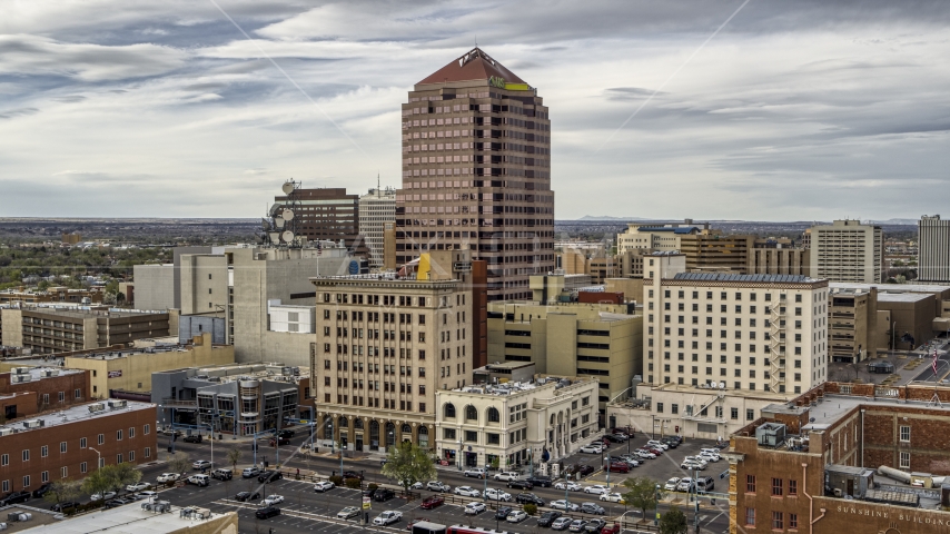 The Albuquerque Plaza office building, Downtown Albuquerque, New Mexico Aerial Stock Photo DXP002_127_0001 | Axiom Images