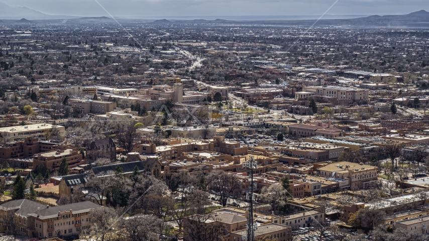 The downtown area of Santa Fe, New Mexico Aerial Stock Photo DXP002_129_0011 | Axiom Images